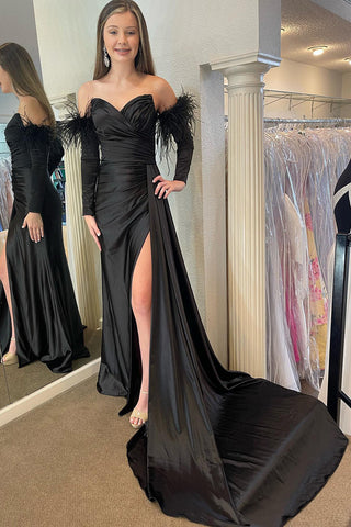 Long Prom Dress with Feathers