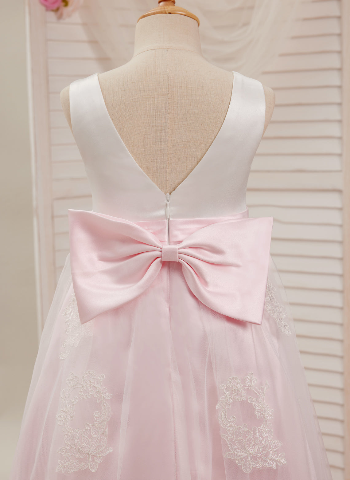 Vestido rosa de corte A, largo hasta el tobillo, de tul satinado (2003227111) 