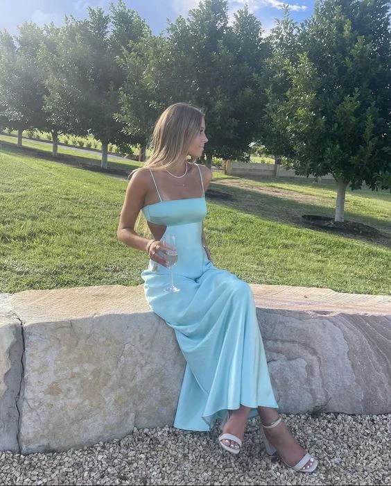 Vestido largo de fiesta con tirantes finos, estilo sexy, ideal para damas de honor o para ocasiones especiales (Y7468)