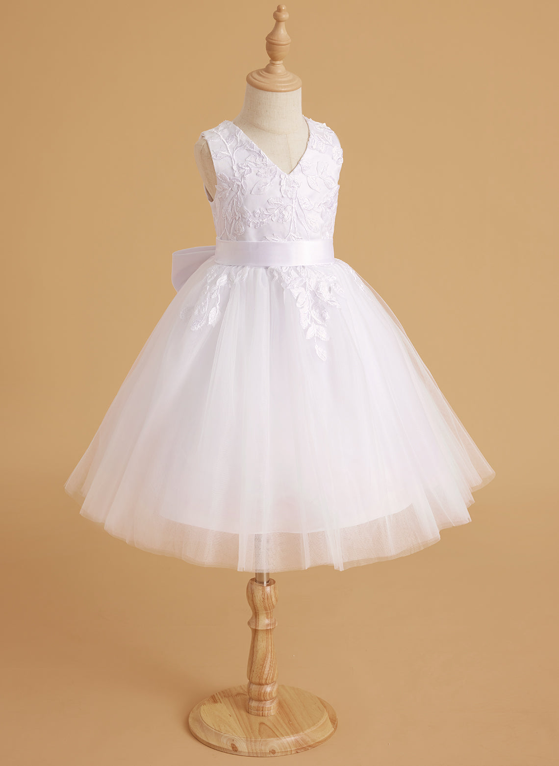 Vestido de niña de las flores sin mangas de tul y encaje hasta la rodilla 