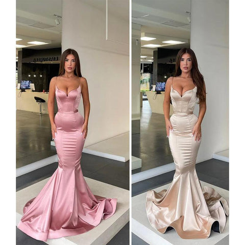 Robe de bal sirène simple à bretelles spaghetti