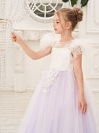 Vestido de niña de las flores con cola de tul y encaje desmontable