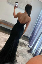 Gorgeous Mermaid Sweetheart Black Corset Prom Dress with Appliques