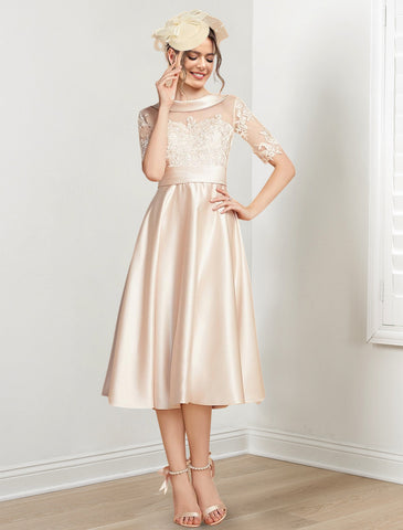 A-Line/Princess Scoop Tea-Length Mother of the Bride Dresses