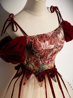 Vestido de fiesta largo vintage de tul corte A con tirantes finos, estilo gala, modelo Y7662