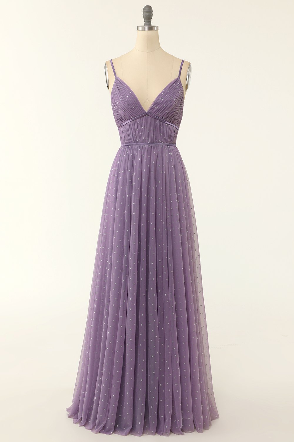 Vestido de dama de honor corte A con tirantes finos y volantes