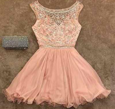 Chiffon A-line Lift Noisette beaded See Through Homecoming Dresses