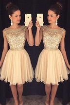 Vestidos de fiesta de gasa corte A con volantes y cuentas de noisette 