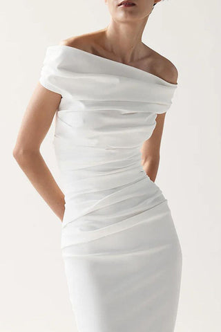 Robe de soirée sexy, formelle, unie, à épaules dénudées et plis 