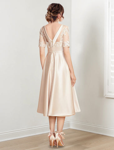 A-Line/Princess Scoop Tea-Length Mother of the Bride Dresses