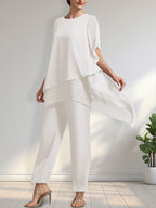 Vestido de gasa de dos piezas para la madre de la novia: mono/traje pantalón con escote redondo y largo hasta el tobillo.