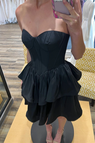 Black Strapless Satin Multi-Layers Homecoming Dress Y2070