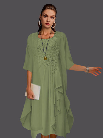 Two Piece A-Line Chiffon Lace Sleeveless Jacket Dresses with Pleats Appliques