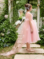 Vestido rosa de organza de corte A hasta la rodilla (010220821) 