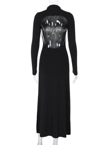 TARUXY Side Slit Back Dress Women Sexy Backless Temperament Long Sleeve Dresses Lady Party Elegant Bodycon Evening Dress Woman