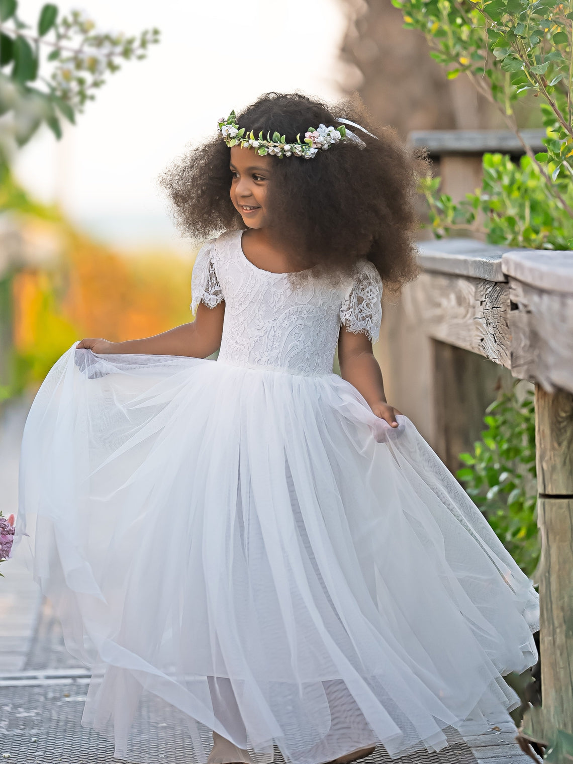 Vestido bohemio de encaje hasta el tobillo para niña de las flores 