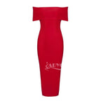 White Celebrity Runway Bandage Dress Women Black Red Sexy Off Shoulder Midi Bodycon Evening Party Dress Vestido