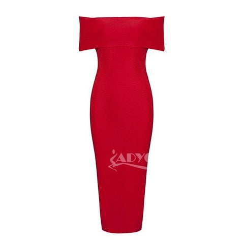 White Celebrity Runway Bandage Dress Women Black Red Sexy Off Shoulder Midi Bodycon Evening Party Dress Vestido