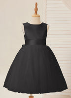 Vestido de princesa/vestido de princesa de satén y tul hasta la rodilla para niña de las flores 
