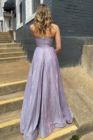 Lilac Spaghetti Straps Long Prom Dress