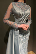 Long Sleeves Mermaid Evening Dress Ruffles With Beads