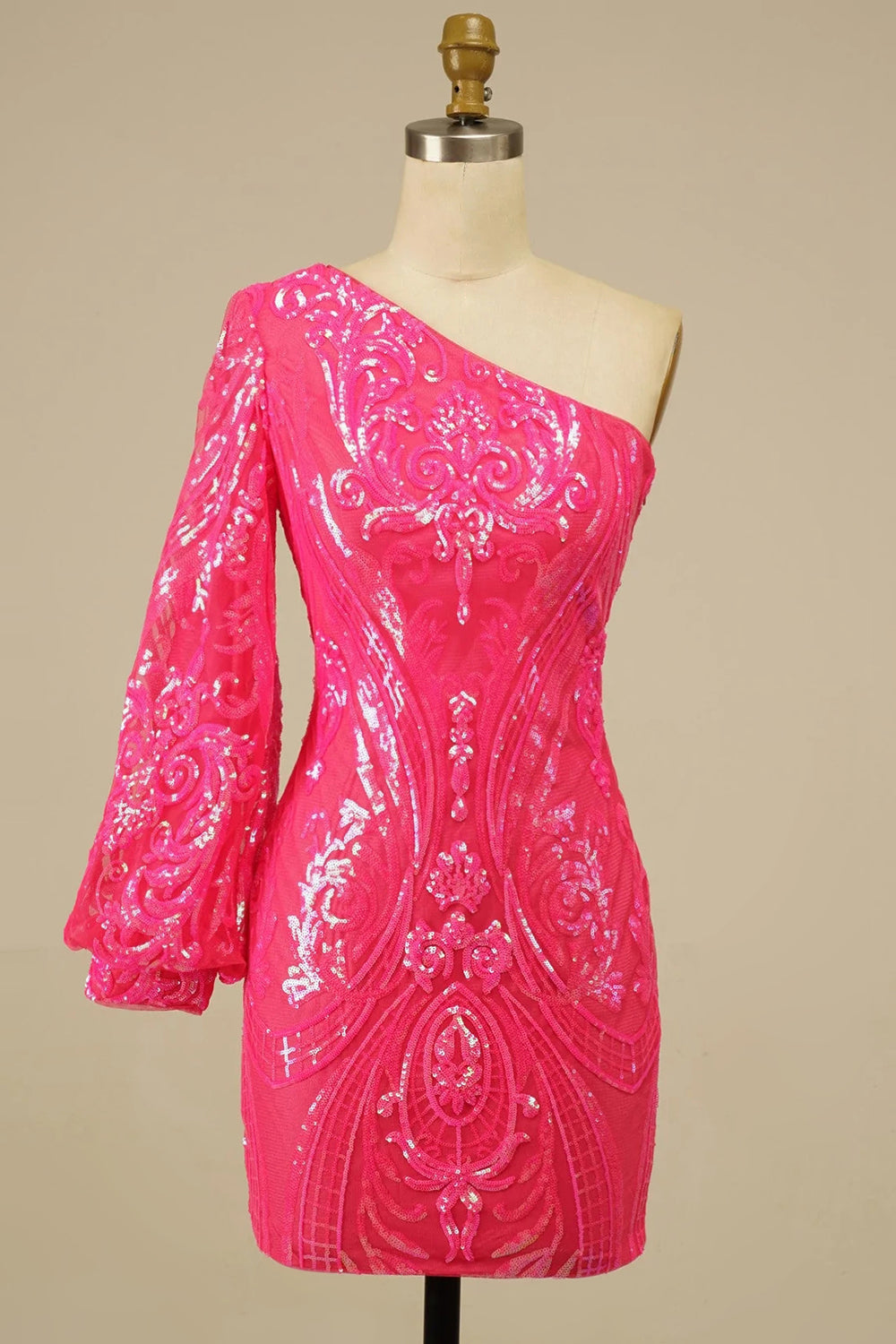 Vestido ajustado de fiesta con lentejuelas brillantes y un solo hombro