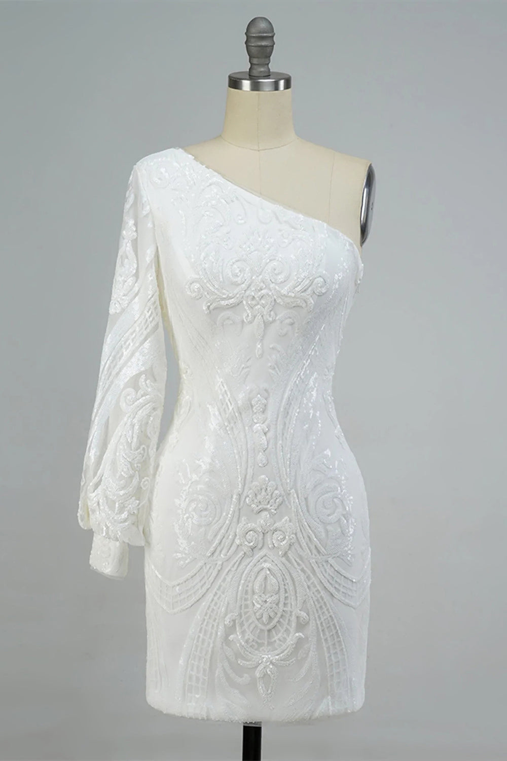 Vestido ajustado de fiesta con lentejuelas brillantes y un solo hombro