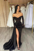 Lace Evening Dress Mermaid Split With Gloves