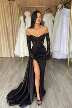 Lace Evening Dress Mermaid Split With Gloves