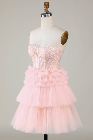 Cute A Line Sweetheart Light Pink Corset Homecoming Dress with Ruffles