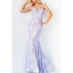 Vestido de noche largo de sirena con lentejuelas, sin mangas y sin tirantes y escote corazón