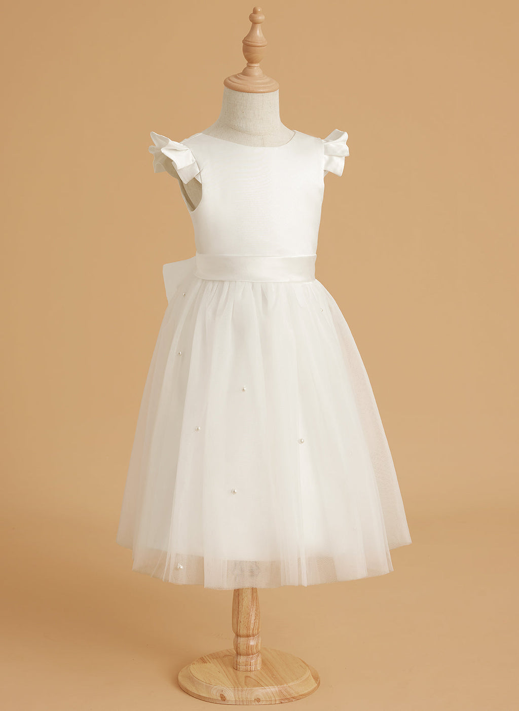 Vestido rosa empolvado de corte A y tul satinado hasta la rodilla (2003227179) 