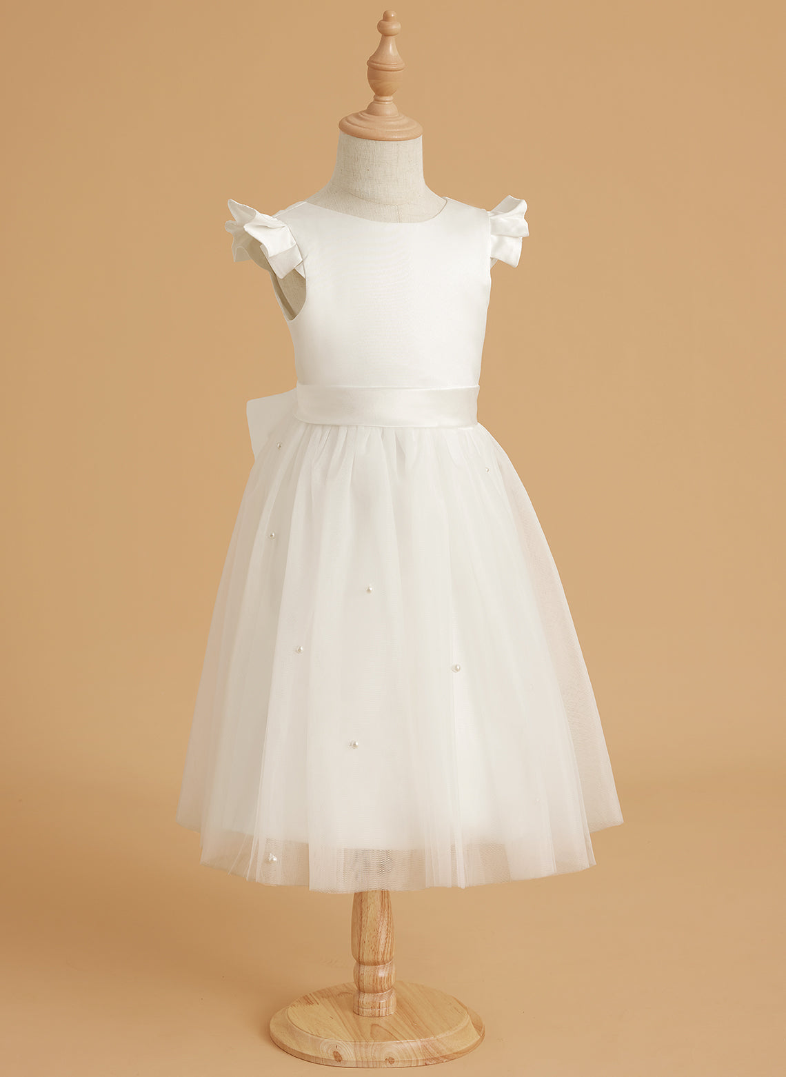 Vestido rosa empolvado de corte A y tul satinado hasta la rodilla (2003227179) 