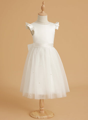 Vestido rosa empolvado de corte A y tul satinado hasta la rodilla (2003227179) 