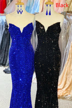 Strapless Sequins Fuchsia Mermaid Prom Dress