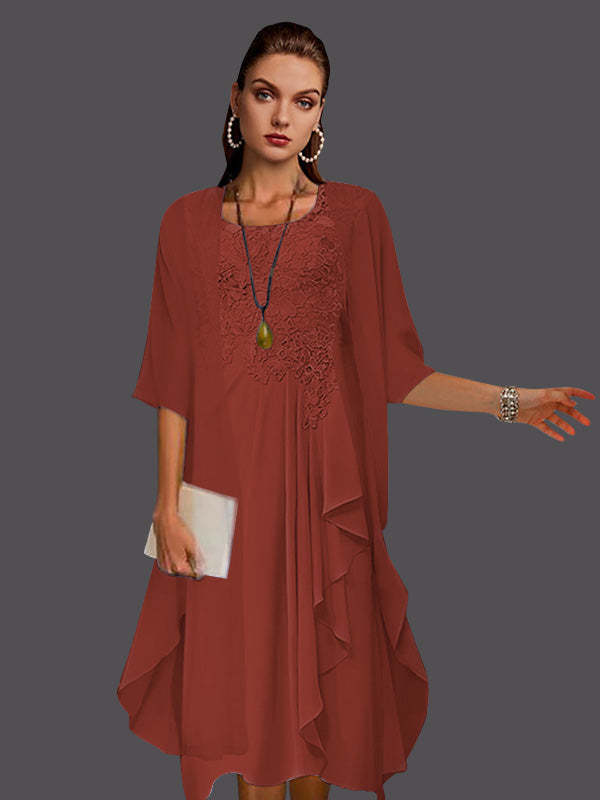 Vestidos de dos piezas de corte A, de gasa, encaje, sin mangas, con chaqueta, pliegues y apliques. 