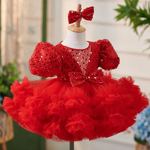 Vestido de fiesta de cumpleaños para bebé niña, de tul y lentejuelas hasta la rodilla 