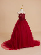 Vestido de princesa/vestido de princesa con cola de tul para niña de las flores 