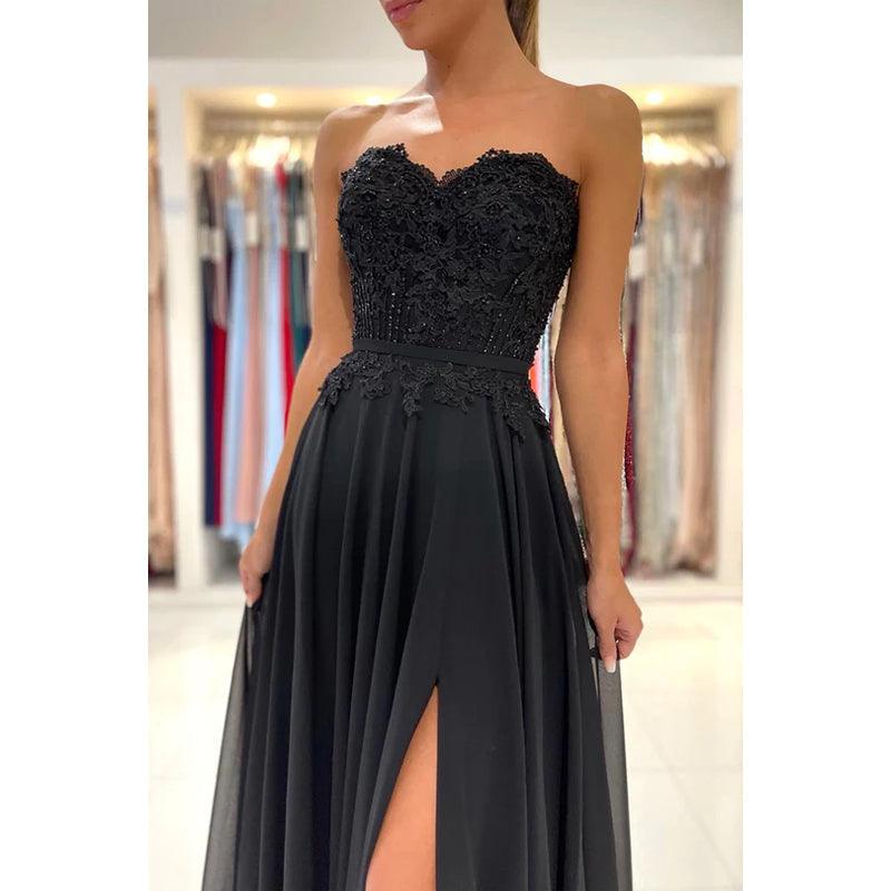Robe de bal fourreau/colonne sans bretelles en mousseline de soie avec appliques dos nu sans manches