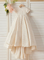 Vestido color marfil con cola de encaje y corte en A (010146744) 