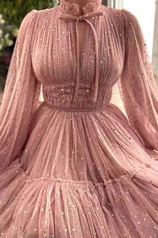 Robe de soirée élégante et raffinée en maille à sequins unie et col mandarin 