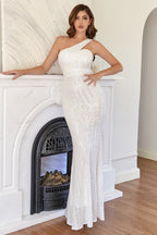 Robe de bal sirène à sequins asymétrique