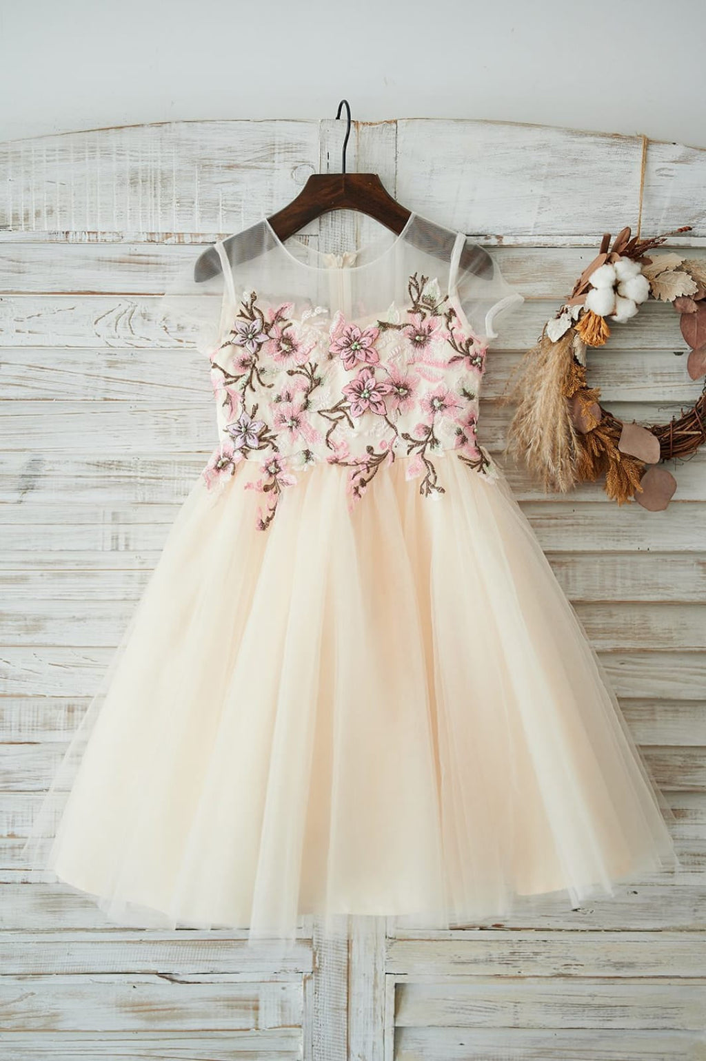 Vestido de niña de las flores de tul corte A hasta la rodilla 
