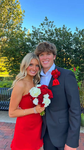 Red Strapless Short Homecoming Dress Birthday Party Dress Y1599