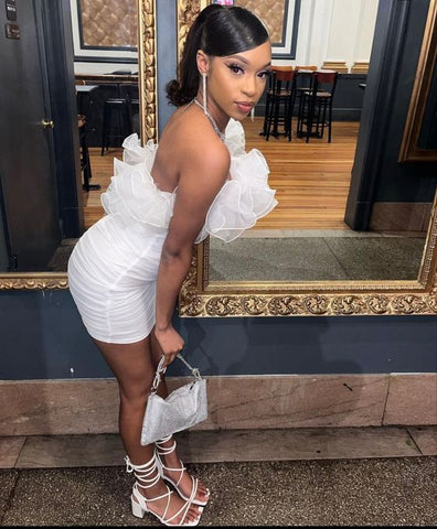 White Short Homecoming Dress With Ruffles Party Dress Y1544