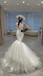 Nouveautés robes de mariée, robes de bal à col V, jupe en tulle à volants, robes de bal modestes Y44
