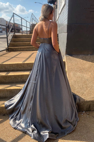 Spaghetti Straps Backless Long Prom Dress