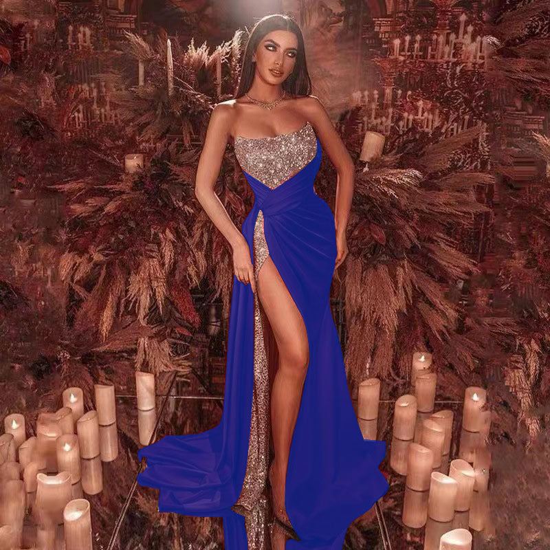 Robe de bal fendue à sequins floraux 