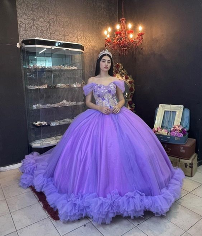 Encantador vestido de baile de tul con hombros descubiertos, vestido para quinceañera Y6028