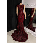 Vestido de fiesta de noche sin mangas con lentejuelas de sirena glamuroso y dramático